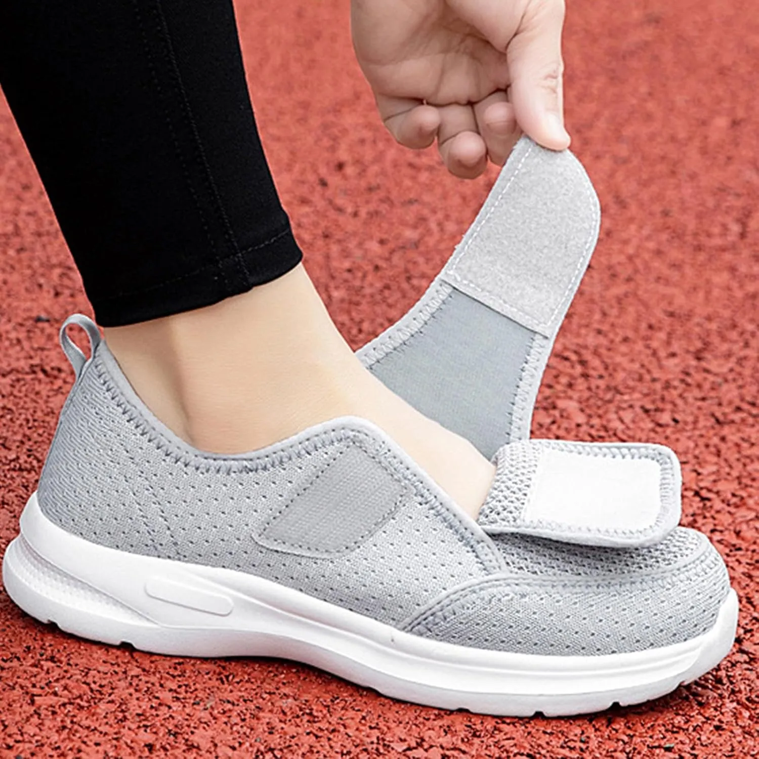 Women's Casual Walking Sneakers Diabetic Elderly Shoes Breathable Mesh Slip On Orthopedic Sneakers Lightweight Adjustable Easy On and Off Strap Summer Shoe for Swollen Feet Working Nurse Shoes