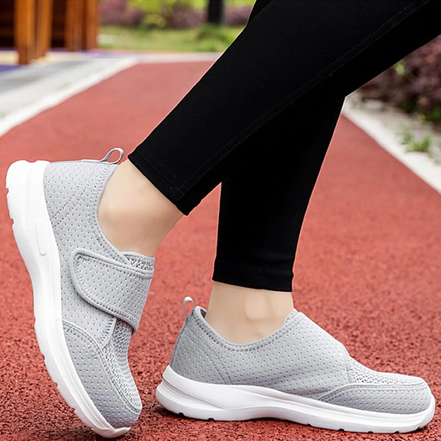 Women's Casual Walking Sneakers Diabetic Elderly Shoes Breathable Mesh Slip On Orthopedic Sneakers Lightweight Adjustable Easy On and Off Strap Summer Shoe for Swollen Feet Working Nurse Shoes