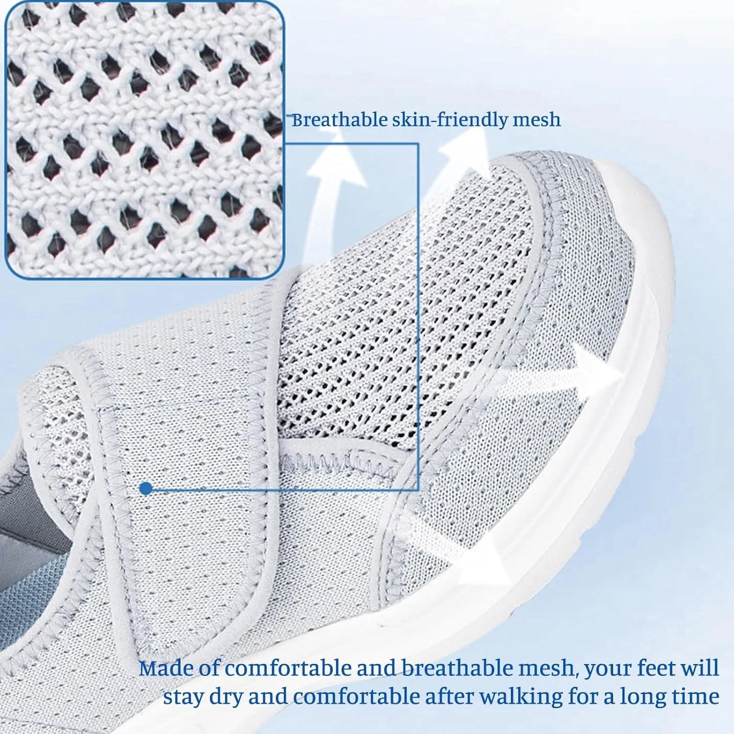 Women's Casual Walking Sneakers Diabetic Elderly Shoes Breathable Mesh Slip On Orthopedic Sneakers Lightweight Adjustable Easy On and Off Strap Summer Shoe for Swollen Feet Working Nurse Shoes