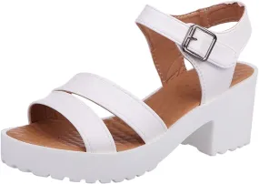 Women's Chunky Shoes Heels Sandals Breathable Casual Fashion Dress Sandals Adjustable Ankle Strap Slide Shoes Women