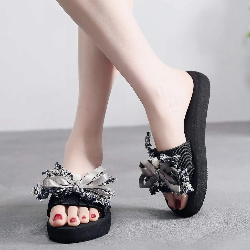 Women's Dressy Flat Sandals Casual Word Wild Flowers Women's Drag Beach Wedges Sandals Shoes Summer slipper