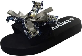 Women's Dressy Flat Sandals Casual Word Wild Flowers Women's Drag Beach Wedges Sandals Shoes Summer slipper