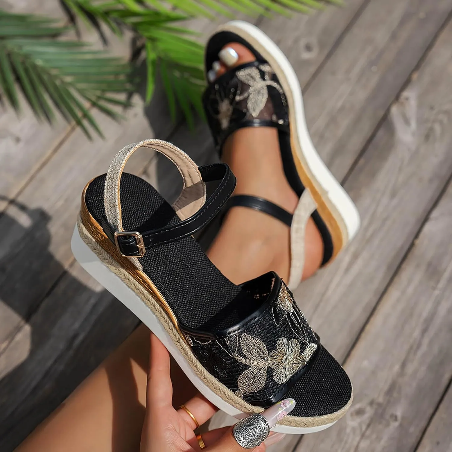 Womens Dressy Summer Platform Wedge Sandals Lightweight Summer Espadrille Sole Strap Casual Vacation Sandals Increase