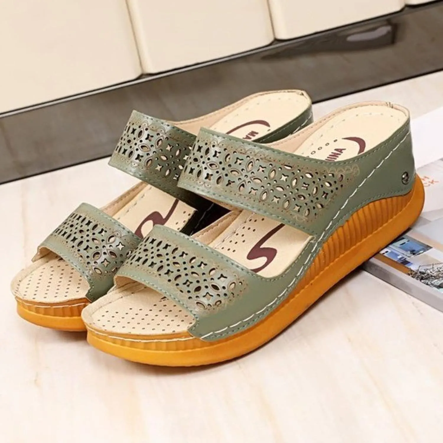 Women's Fashion Slide Sandal And Sandals Fashion Roman Toe Slippers Summer With Hollow Slope Ladies Spring Women's