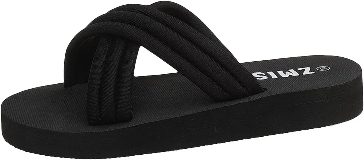 Women's Fashion Slide Sandal Women's Thick Soled Over Large Size Slippers Fashionable Beach One Word Printing Solid