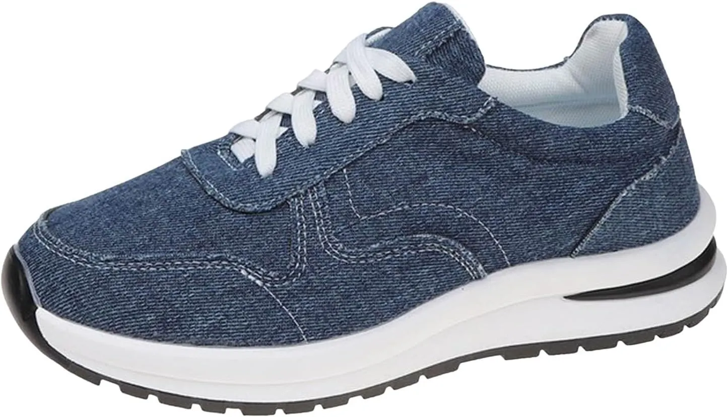 Women's Fashion Sneakers Thick Sole Casual Walking Shoes Comfy Slip On Lace Up Athletic Shoes for Women