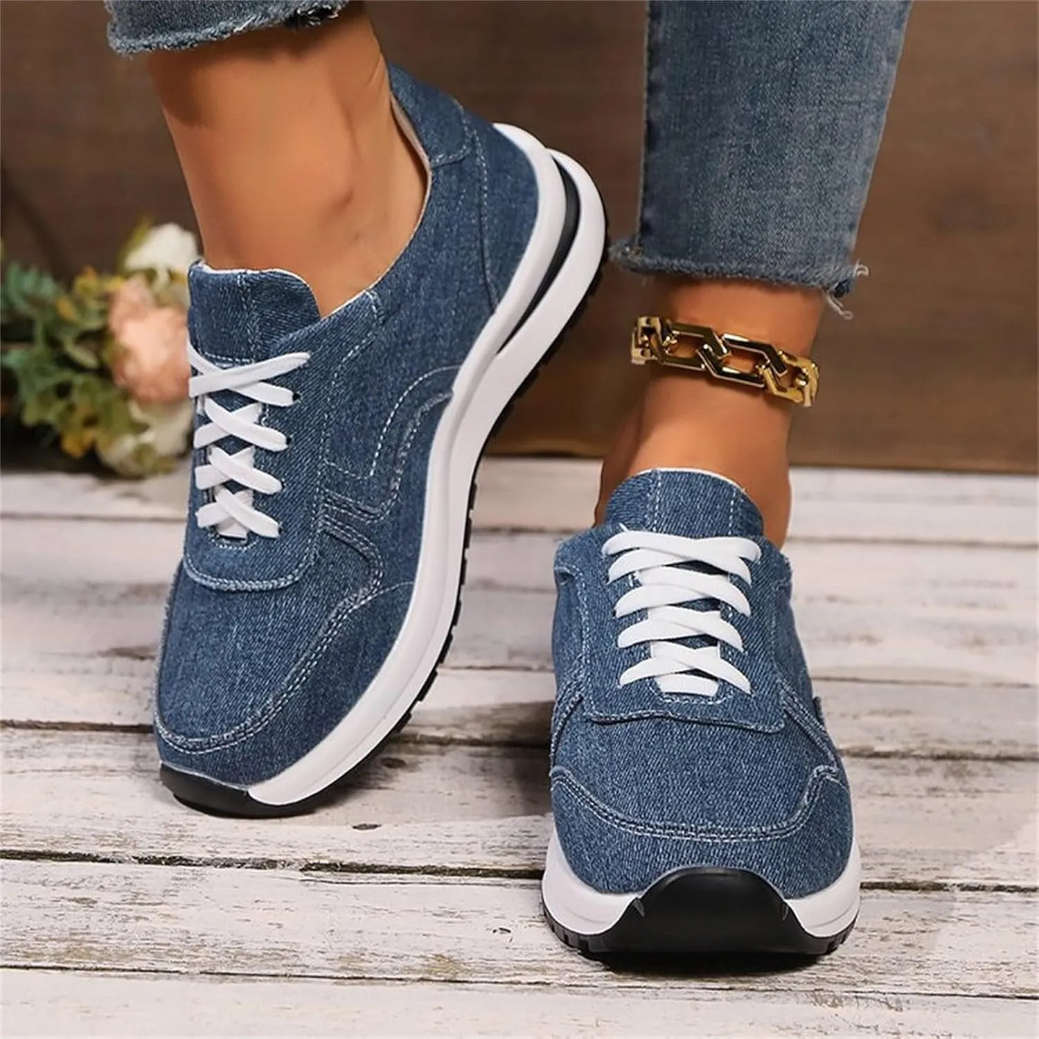 Women's Fashion Sneakers Thick Sole Casual Walking Shoes Comfy Slip On Lace Up Athletic Shoes for Women