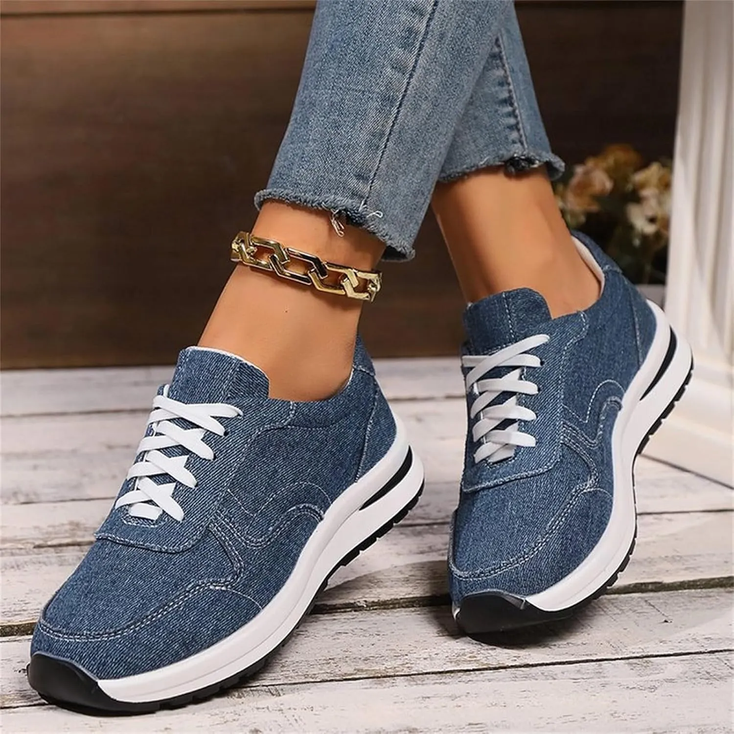 Women's Fashion Sneakers Thick Sole Casual Walking Shoes Comfy Slip On Lace Up Athletic Shoes for Women