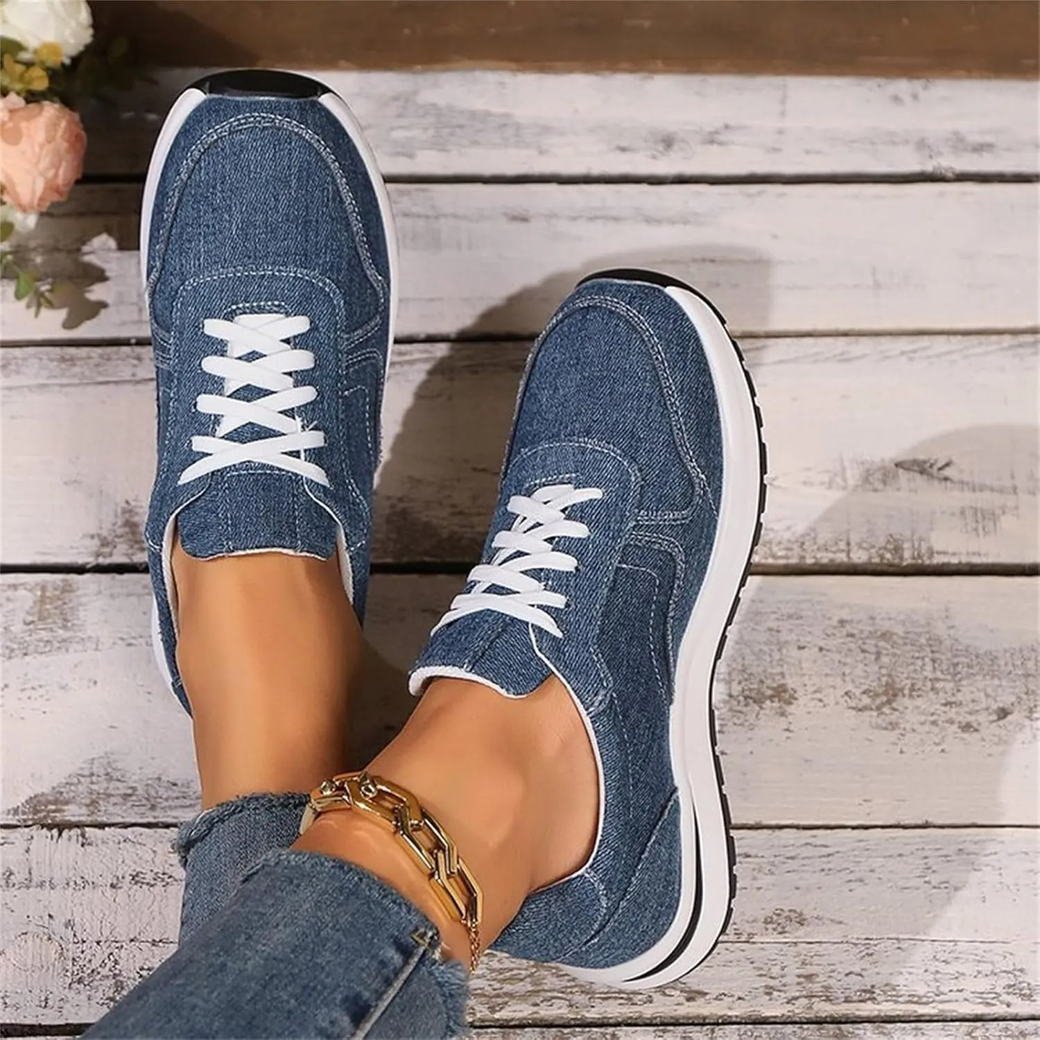 Women's Fashion Sneakers Thick Sole Casual Walking Shoes Comfy Slip On Lace Up Athletic Shoes for Women