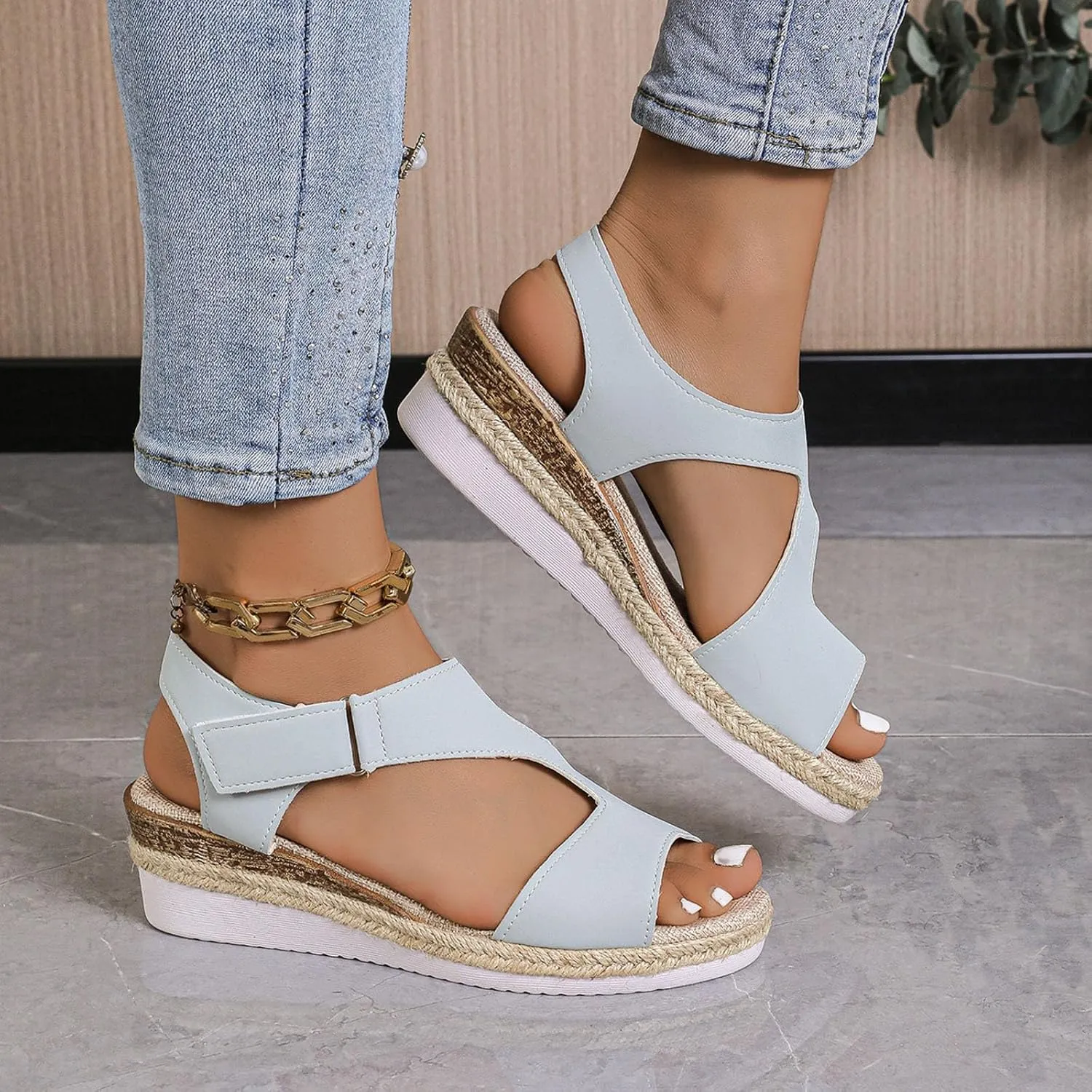 Womens Flat Sandals Women's Ankle Strap Low Wedge Sandals Beach Sandals Women's Classic Wedge Heels Sandals