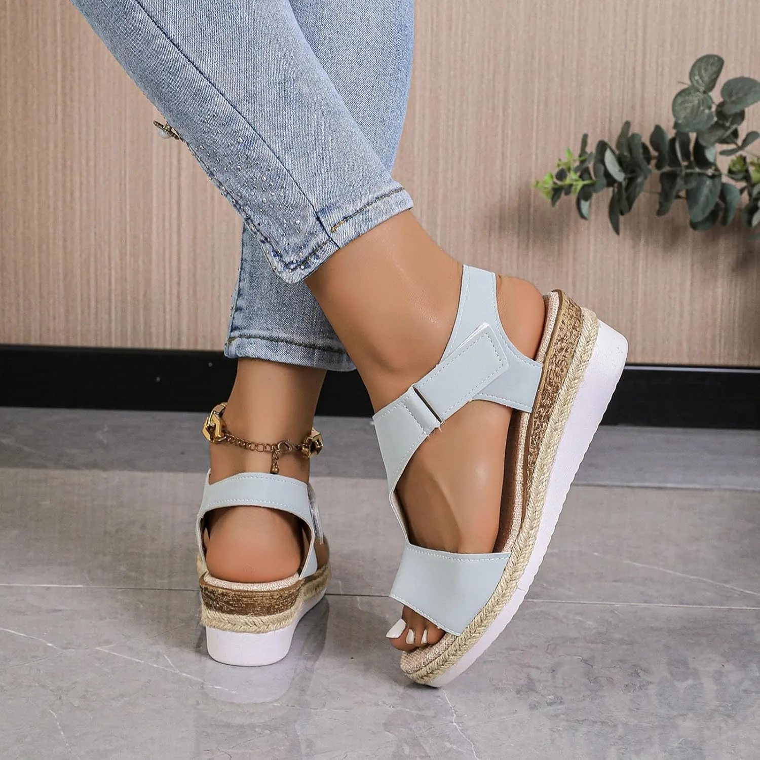 Womens Flat Sandals Women's Ankle Strap Low Wedge Sandals Beach Sandals Women's Classic Wedge Heels Sandals