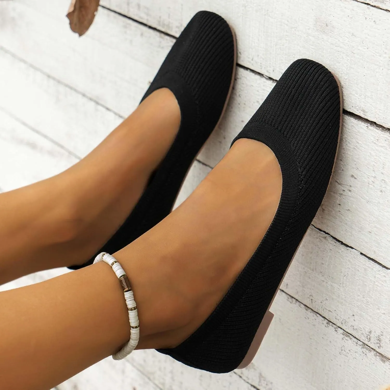 Women's Flats Shoes Pointed Toe Knit Ballet Ballerina Walking Flats Shoes for Woman Dress Flat Ballet Slip On