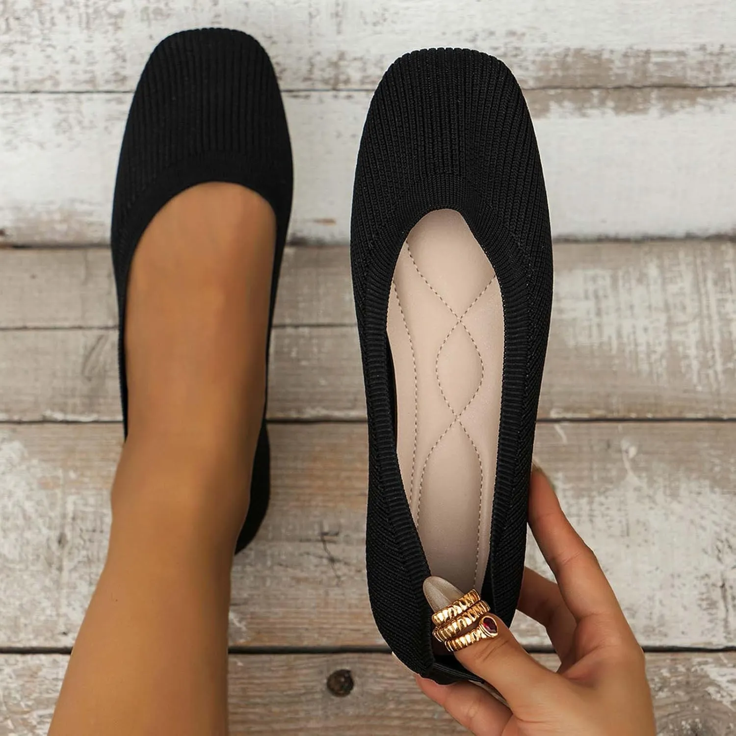 Women's Flats Shoes Pointed Toe Knit Ballet Ballerina Walking Flats Shoes for Woman Dress Flat Ballet Slip On