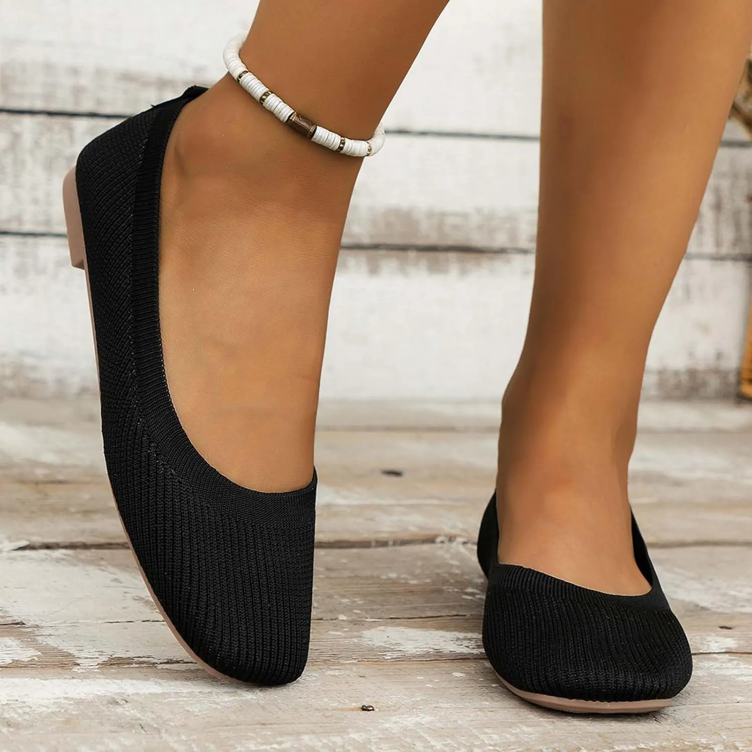 Women's Flats Shoes Pointed Toe Knit Ballet Ballerina Walking Flats Shoes for Woman Dress Flat Ballet Slip On