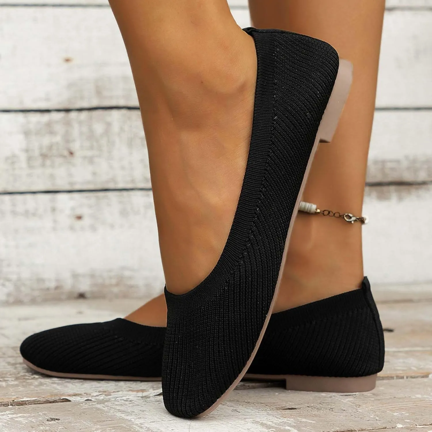 Women's Flats Shoes Pointed Toe Knit Ballet Ballerina Walking Flats Shoes for Woman Dress Flat Ballet Slip On
