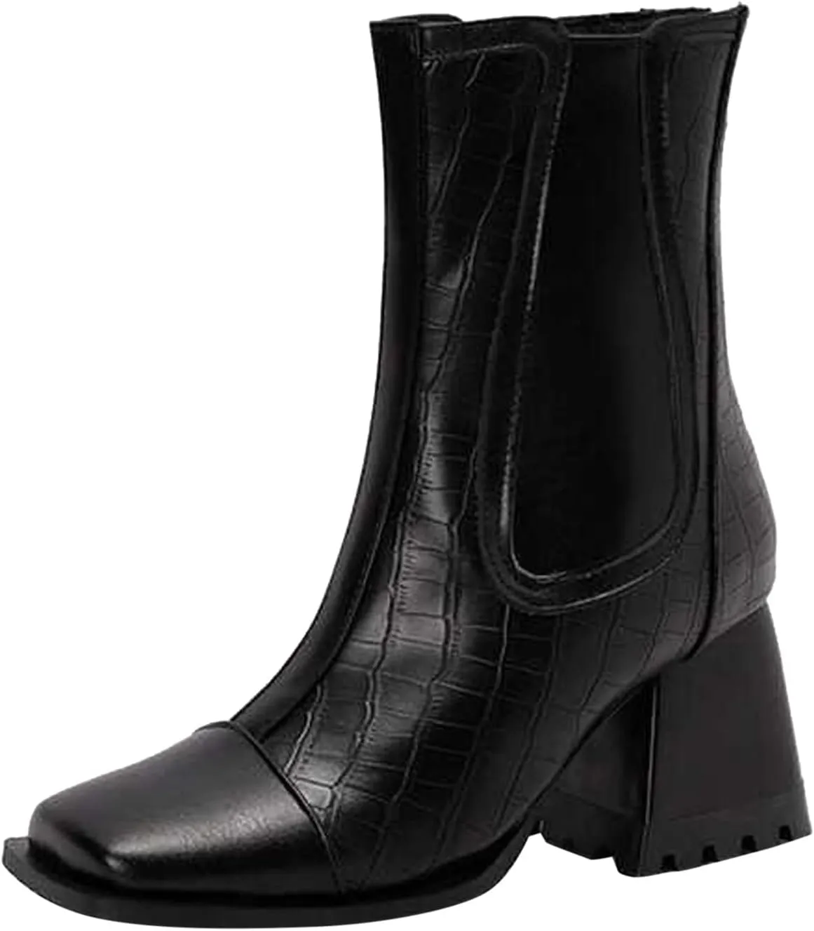 Women's Lace Up Ankle Booties Ladies Fashion Leather Face Square Toe Back Zip Chunky High Light Rain Boots for Women