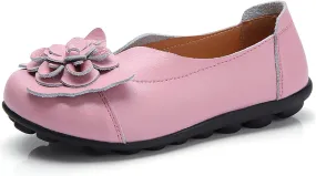 Women's Leather Loafers Comfortable Flat Shoes Slip On Round Toe Wide Width Loafers Comfortable Walking Working Driving Long Standing Fashion Soft Cushion Shoes