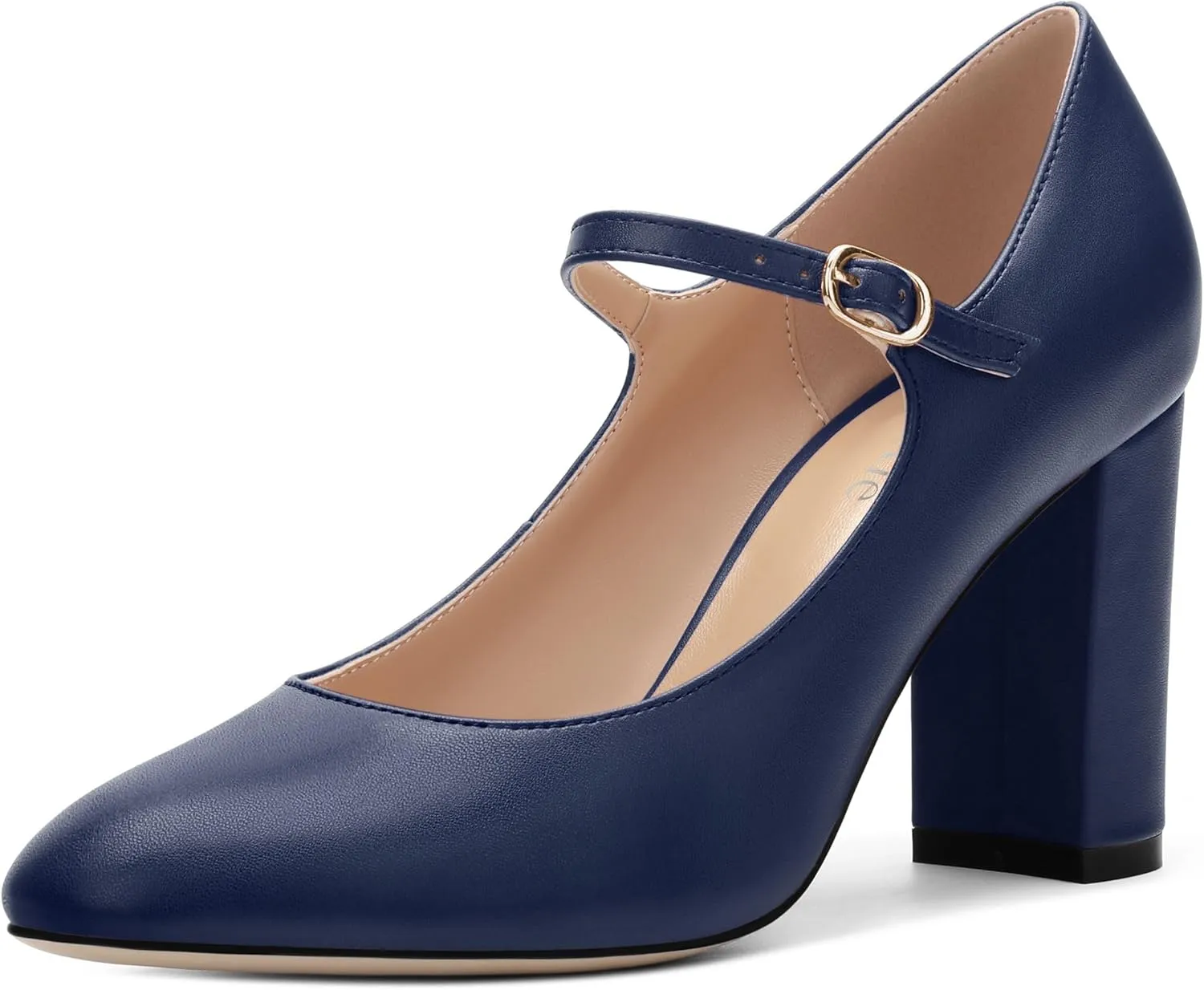 Women's Mary Jane Pumps, Womens Closed Round Toe Block Chunky High Heels Back Strap Party Dress Office High Heel Shoes 3.15 Inch