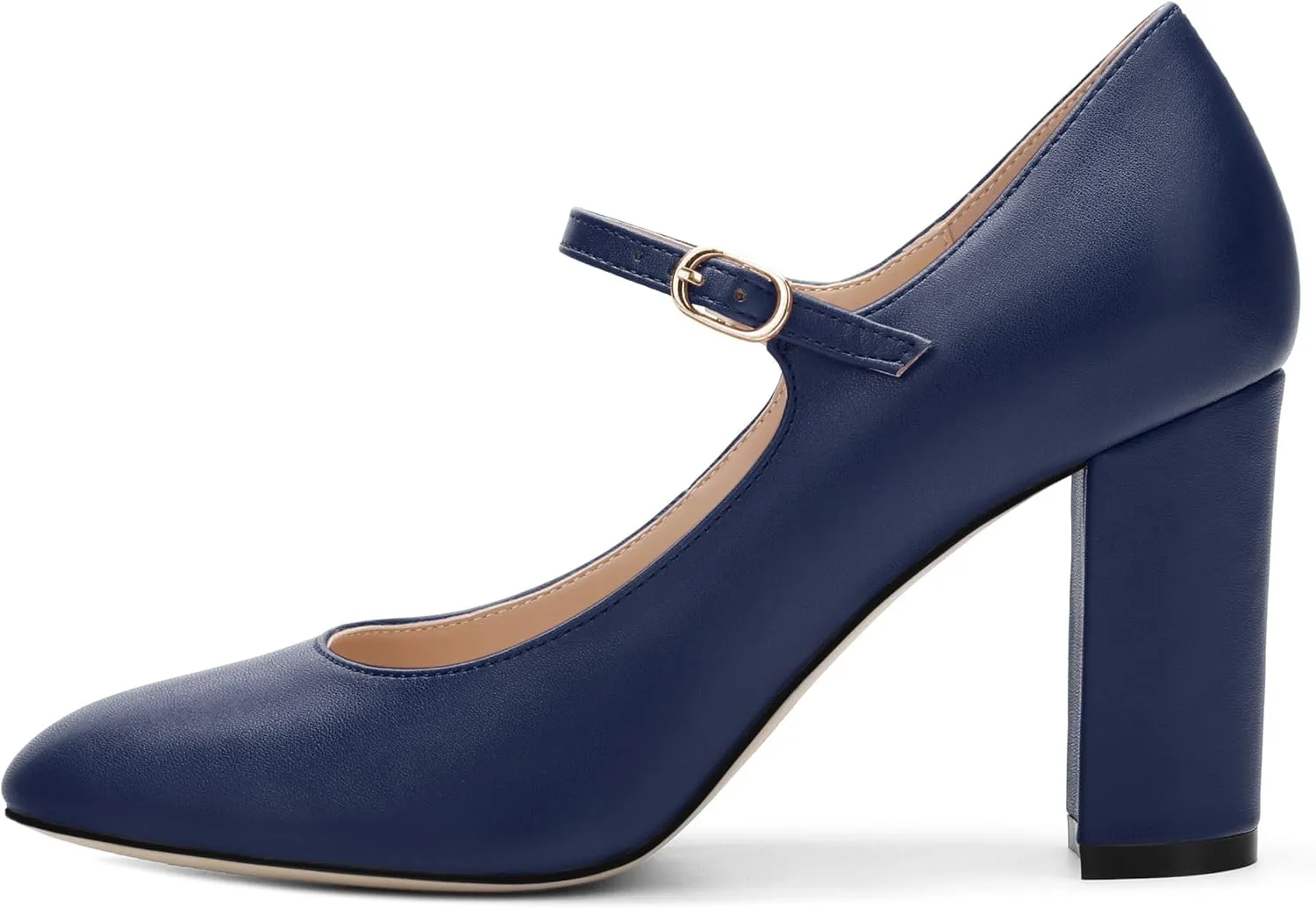 Women's Mary Jane Pumps, Womens Closed Round Toe Block Chunky High Heels Back Strap Party Dress Office High Heel Shoes 3.15 Inch