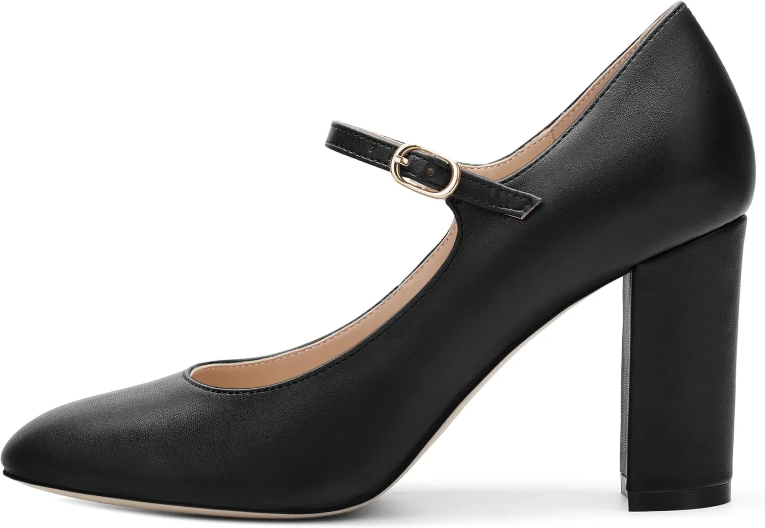 Women's Mary Jane Pumps, Womens Closed Round Toe Block Chunky High Heels Back Strap Party Dress Office High Heel Shoes 3.15 Inch