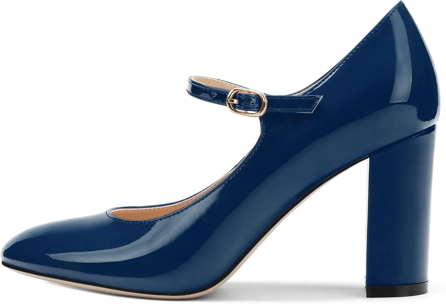 Women's Mary Jane Pumps, Womens Closed Round Toe Block Chunky High Heels Back Strap Party Dress Office High Heel Shoes 3.15 Inch