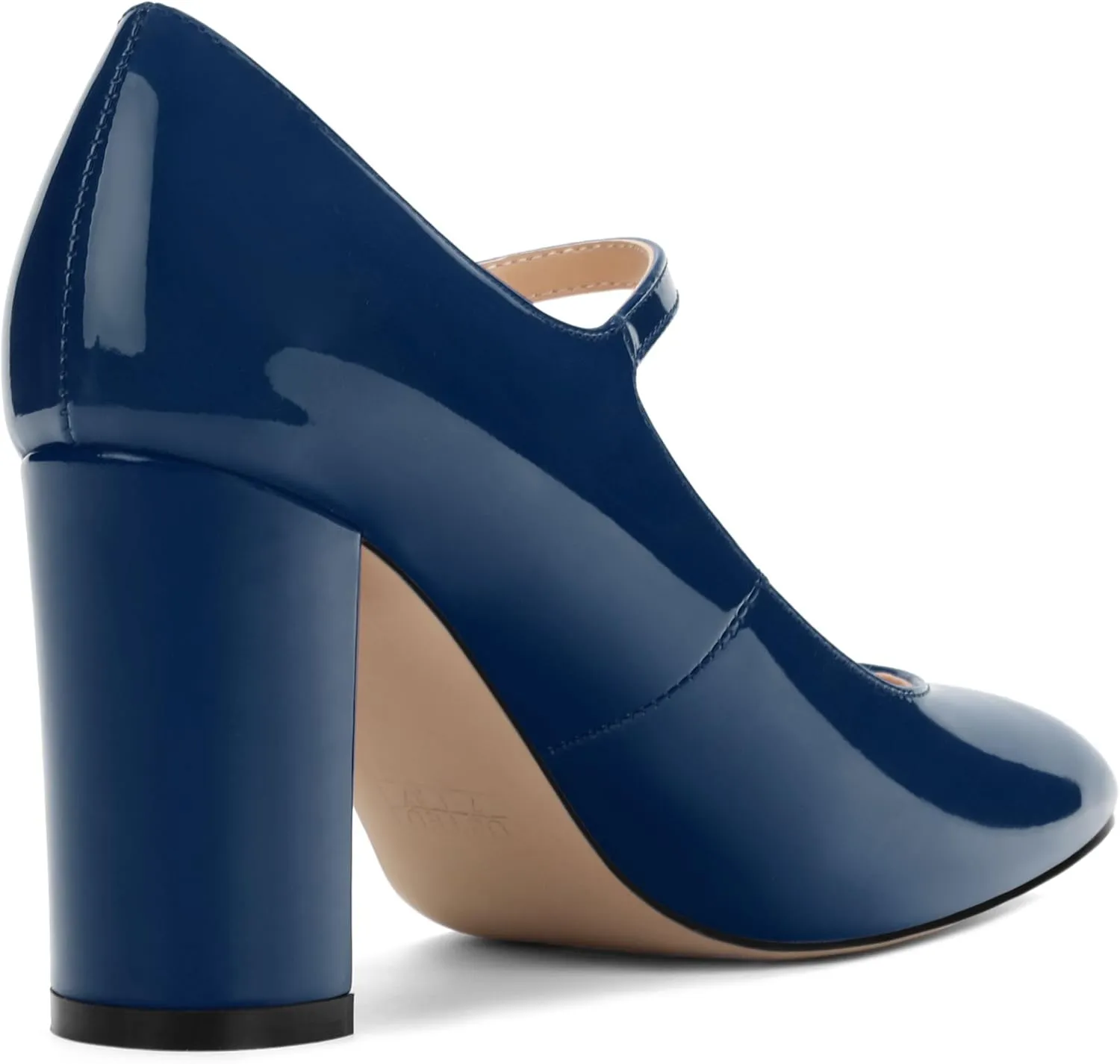 Women's Mary Jane Pumps, Womens Closed Round Toe Block Chunky High Heels Back Strap Party Dress Office High Heel Shoes 3.15 Inch