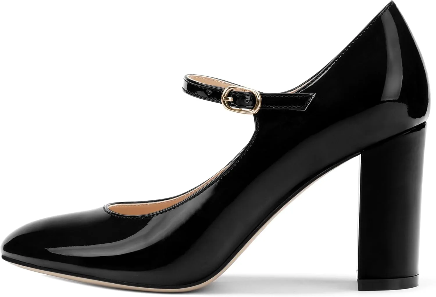 Women's Mary Jane Pumps, Womens Closed Round Toe Block Chunky High Heels Back Strap Party Dress Office High Heel Shoes 3.15 Inch