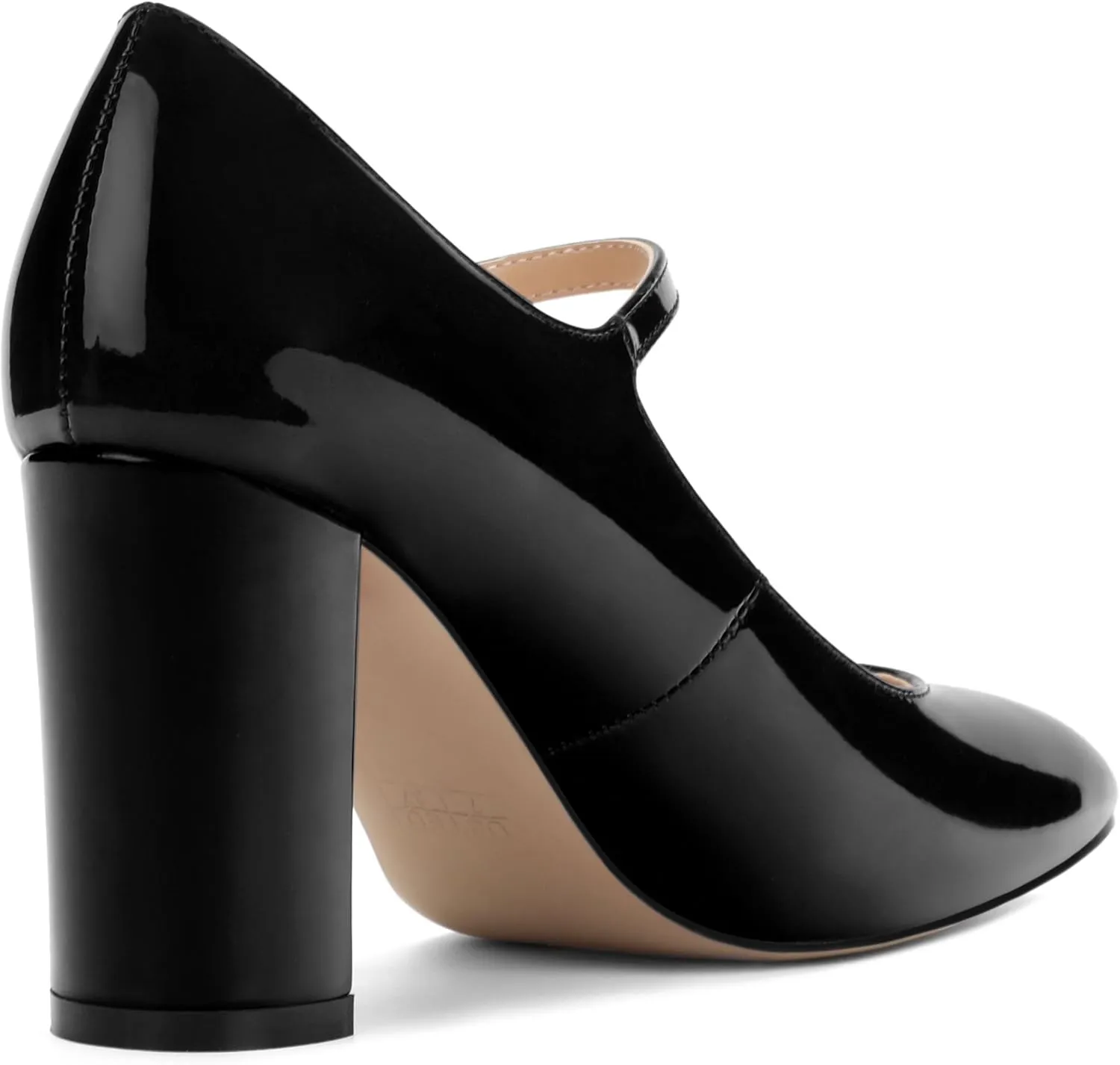 Women's Mary Jane Pumps, Womens Closed Round Toe Block Chunky High Heels Back Strap Party Dress Office High Heel Shoes 3.15 Inch