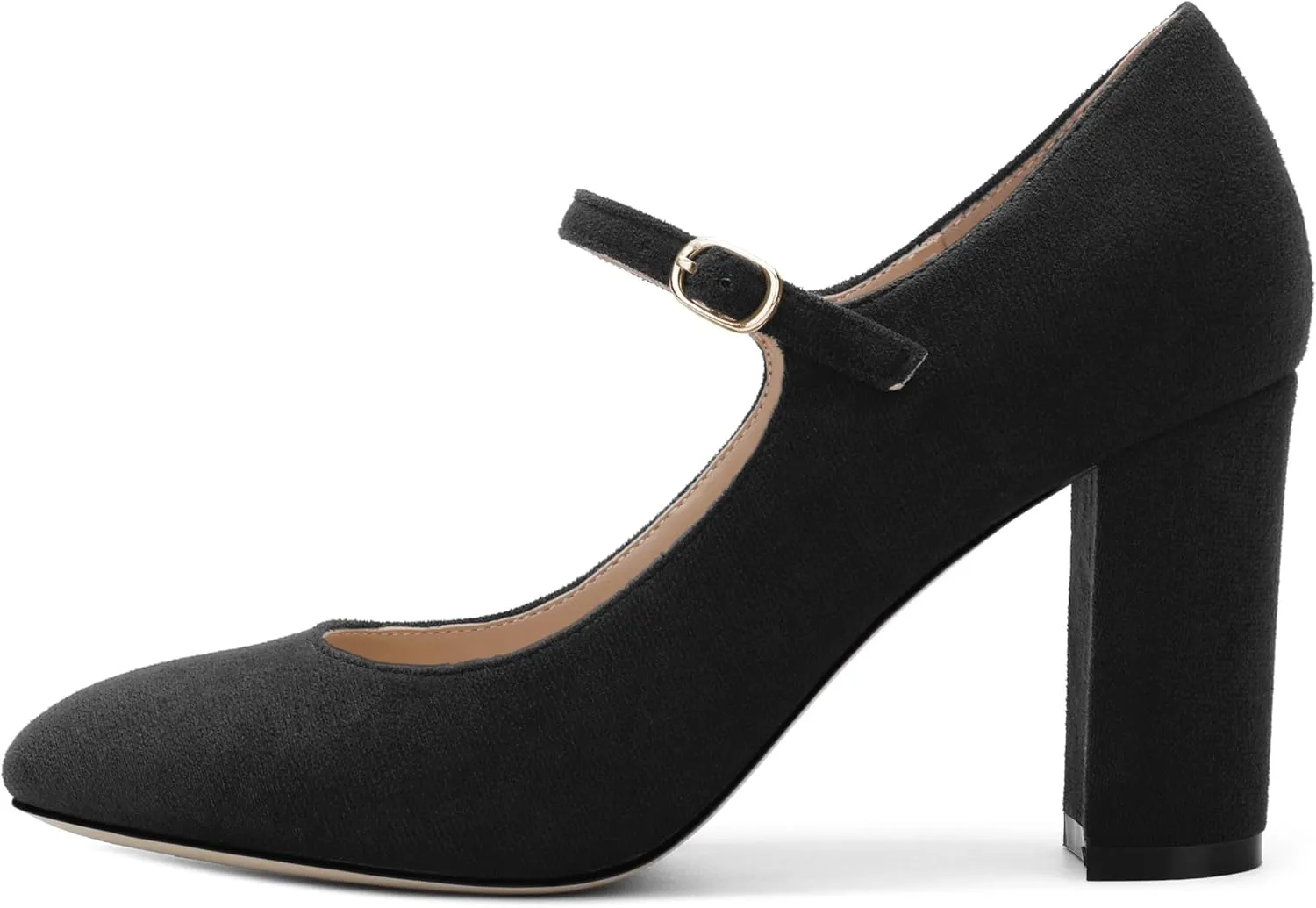 Women's Mary Jane Pumps, Womens Closed Round Toe Block Chunky High Heels Back Strap Party Dress Office High Heel Shoes 3.15 Inch