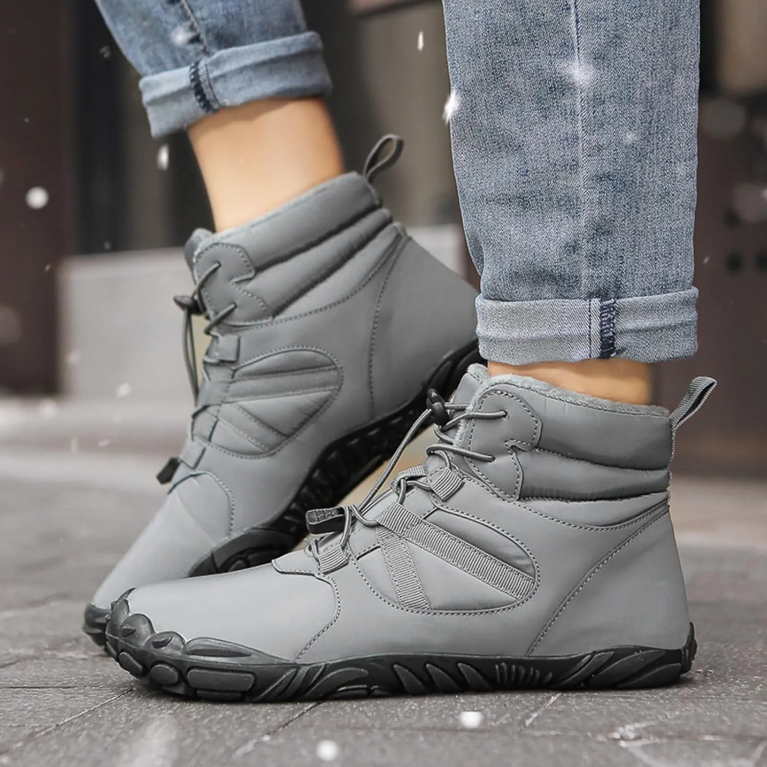 Womens Mens Snow Boots Warm Fur Lined Casual Winter Hiking Boots Anti-Slip Women Men Winter Boots Waterproof Backpacking Boots Outdoor Walking Shoes For Ladies Ankle Boots with Drawstring