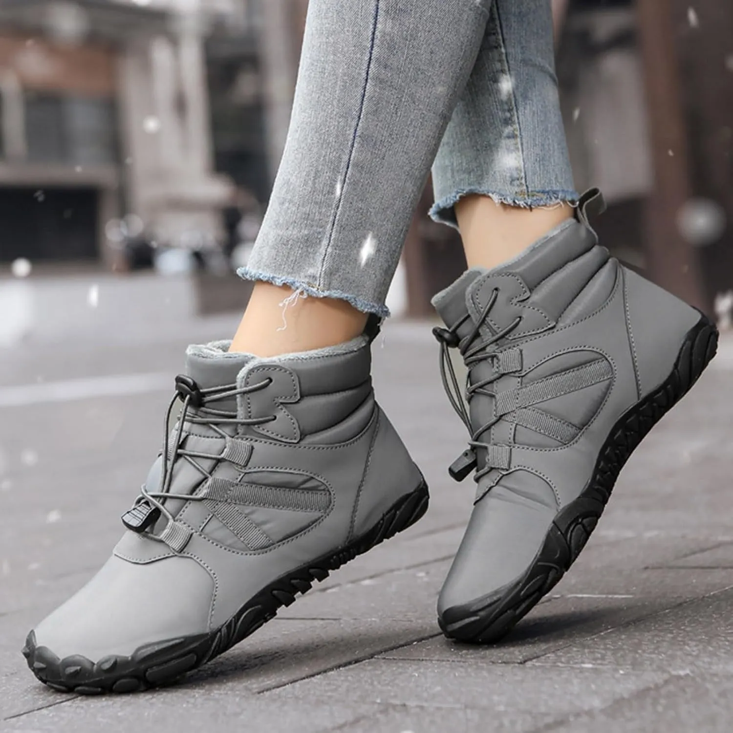 Womens Mens Snow Boots Warm Fur Lined Casual Winter Hiking Boots Anti-Slip Women Men Winter Boots Waterproof Backpacking Boots Outdoor Walking Shoes For Ladies Ankle Boots with Drawstring