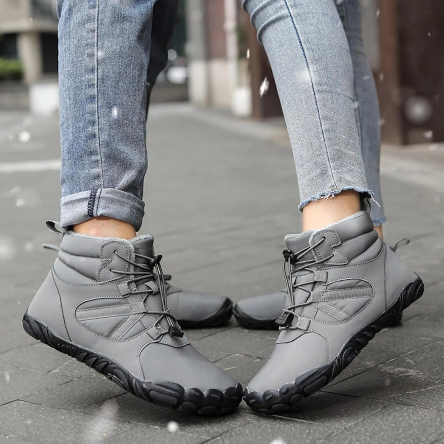 Womens Mens Snow Boots Warm Fur Lined Casual Winter Hiking Boots Anti-Slip Women Men Winter Boots Waterproof Backpacking Boots Outdoor Walking Shoes For Ladies Ankle Boots with Drawstring