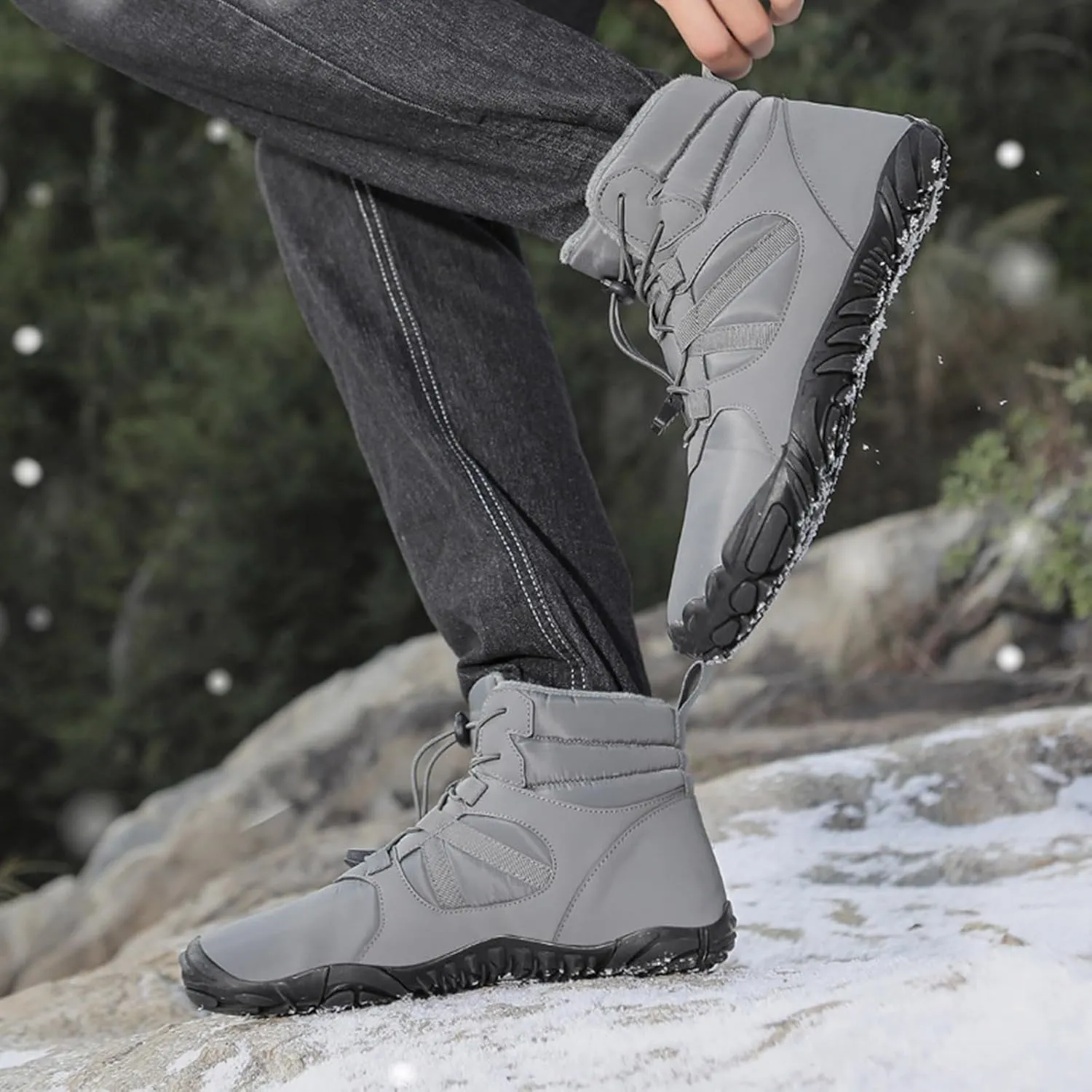 Womens Mens Snow Boots Warm Fur Lined Casual Winter Hiking Boots Anti-Slip Women Men Winter Boots Waterproof Backpacking Boots Outdoor Walking Shoes For Ladies Ankle Boots with Drawstring