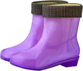 Women's Mid Calf Rain Boots Fashionable Slip Durable Jelly Shoes with Fleece for Warmth Fuzzy Rain Boot