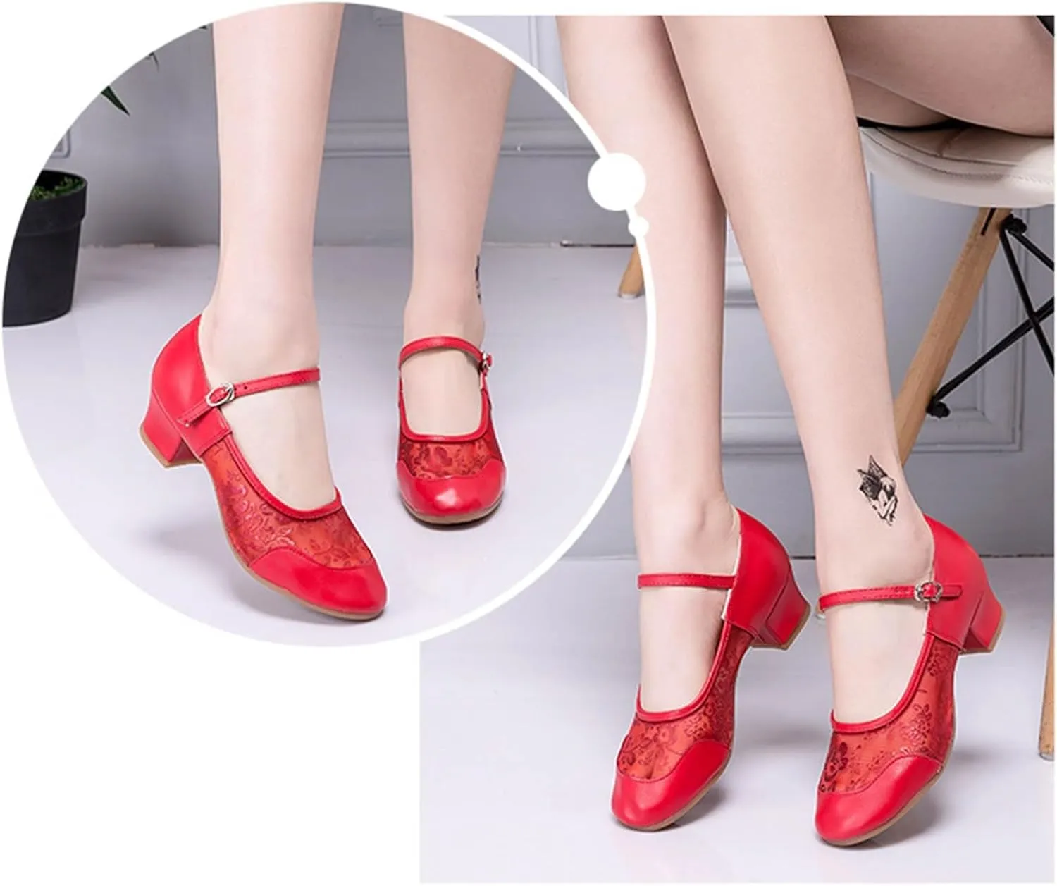 Women's Middle Heel Mesh Latin Dance Shoes Single Shoe Women's Low Chunky Block Heels Heeled Knee High Thick Heel Boots