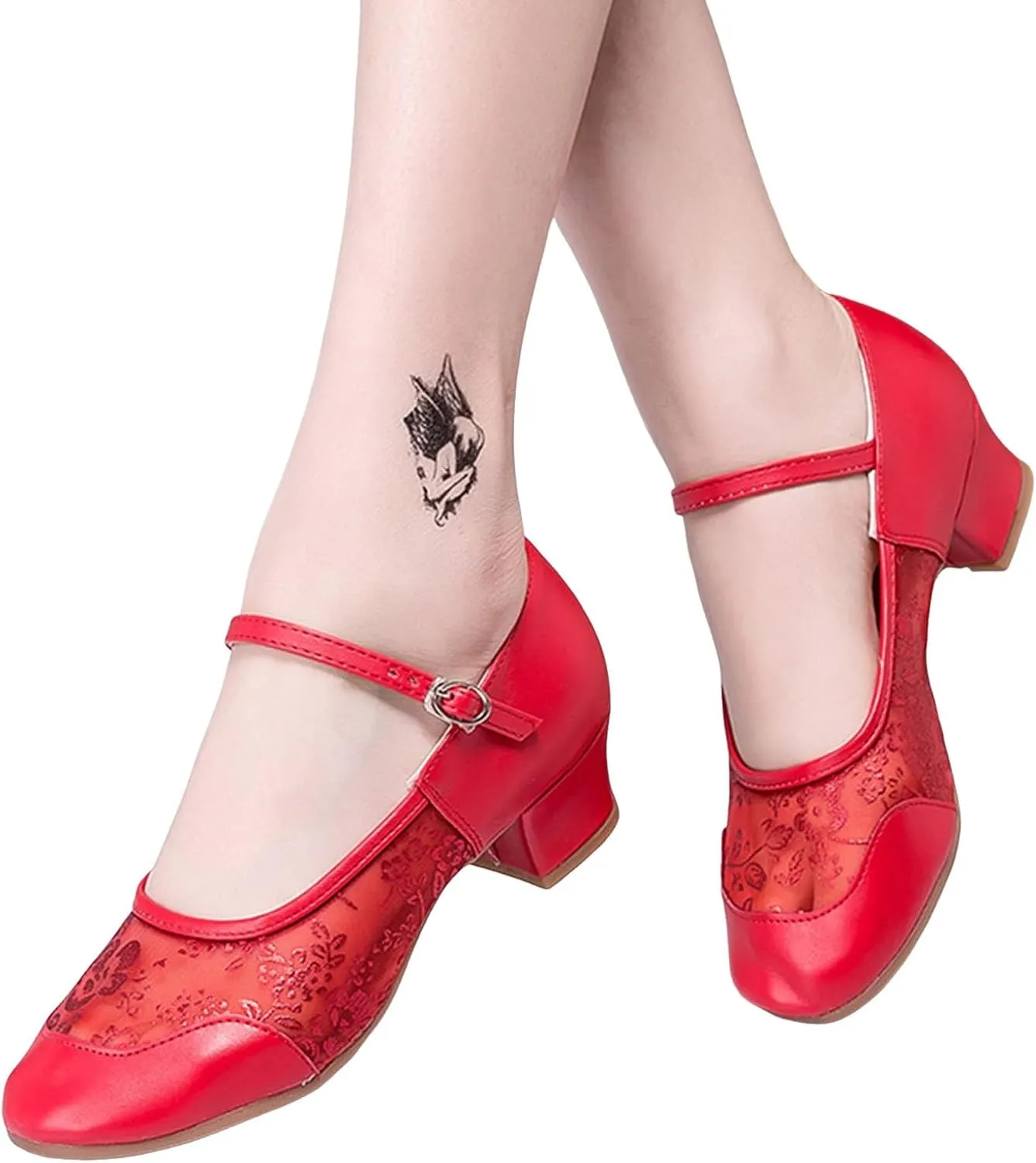 Women's Middle Heel Mesh Latin Dance Shoes Single Shoe Women's Low Chunky Block Heels Heeled Knee High Thick Heel Boots