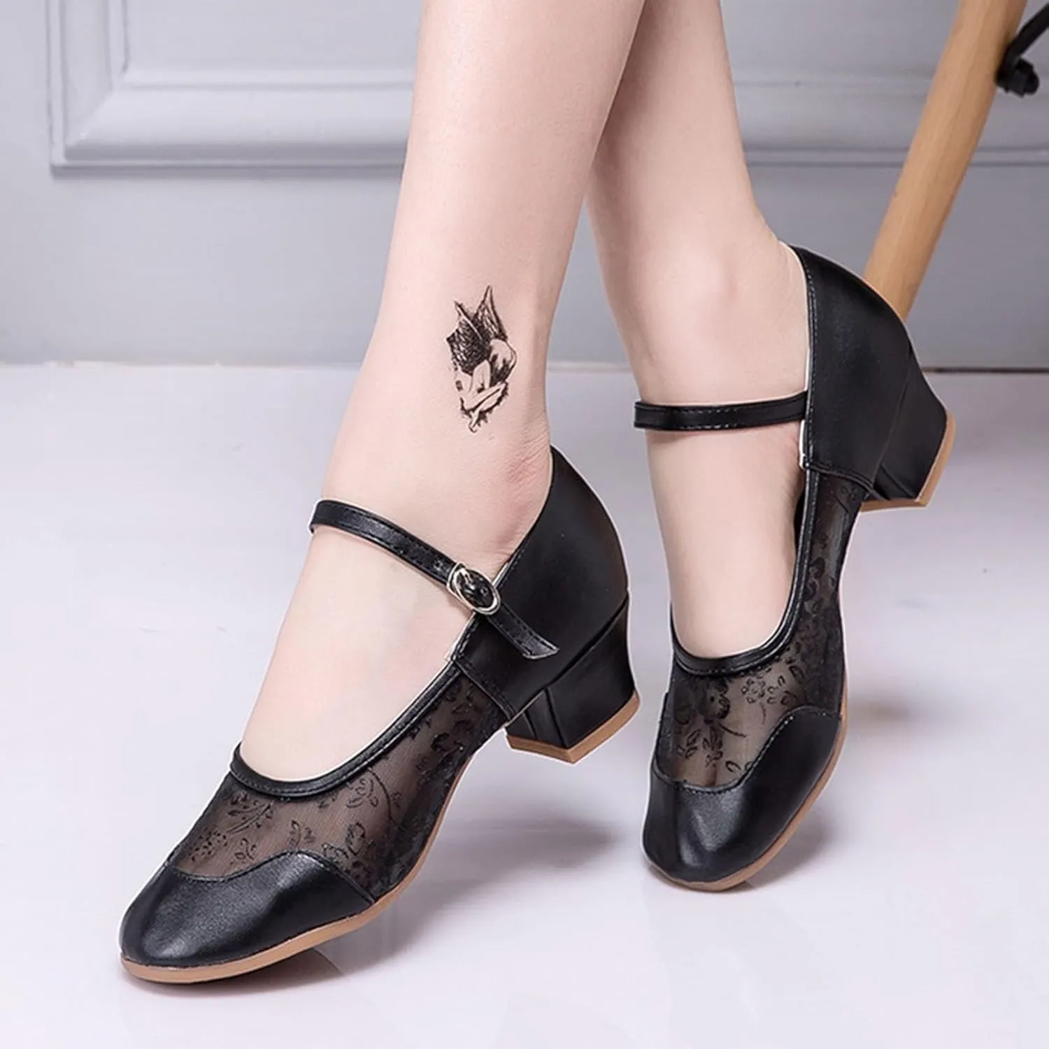 Women's Middle Heel Mesh Latin Dance Shoes Single Shoe Women's Low Chunky Block Heels Heeled Knee High Thick Heel Boots