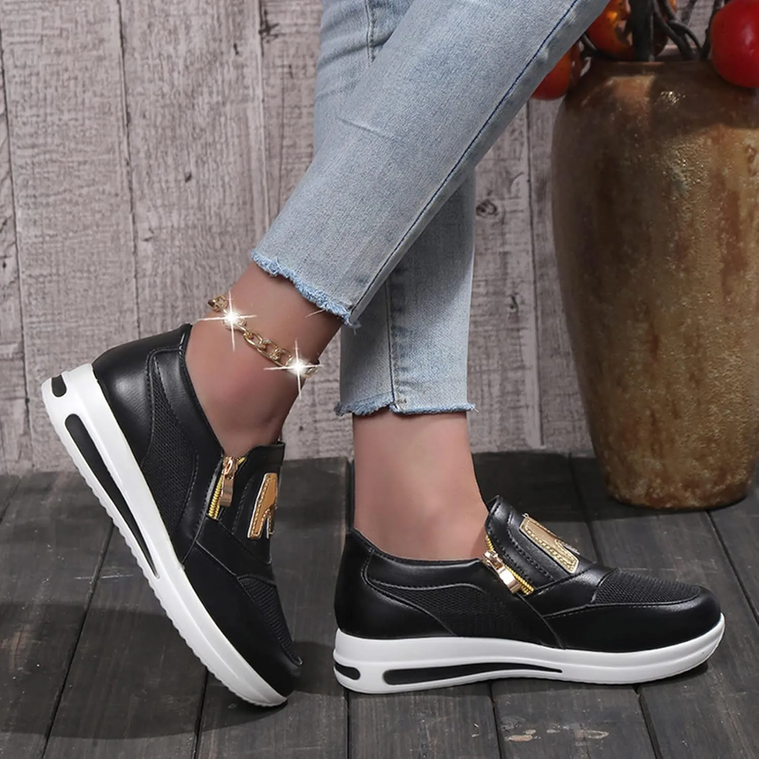 Womens Non Slip Slip On Shoes Casual Walking Sneakers Lightweight Canvas Comfortable Flat Fashion Loafers