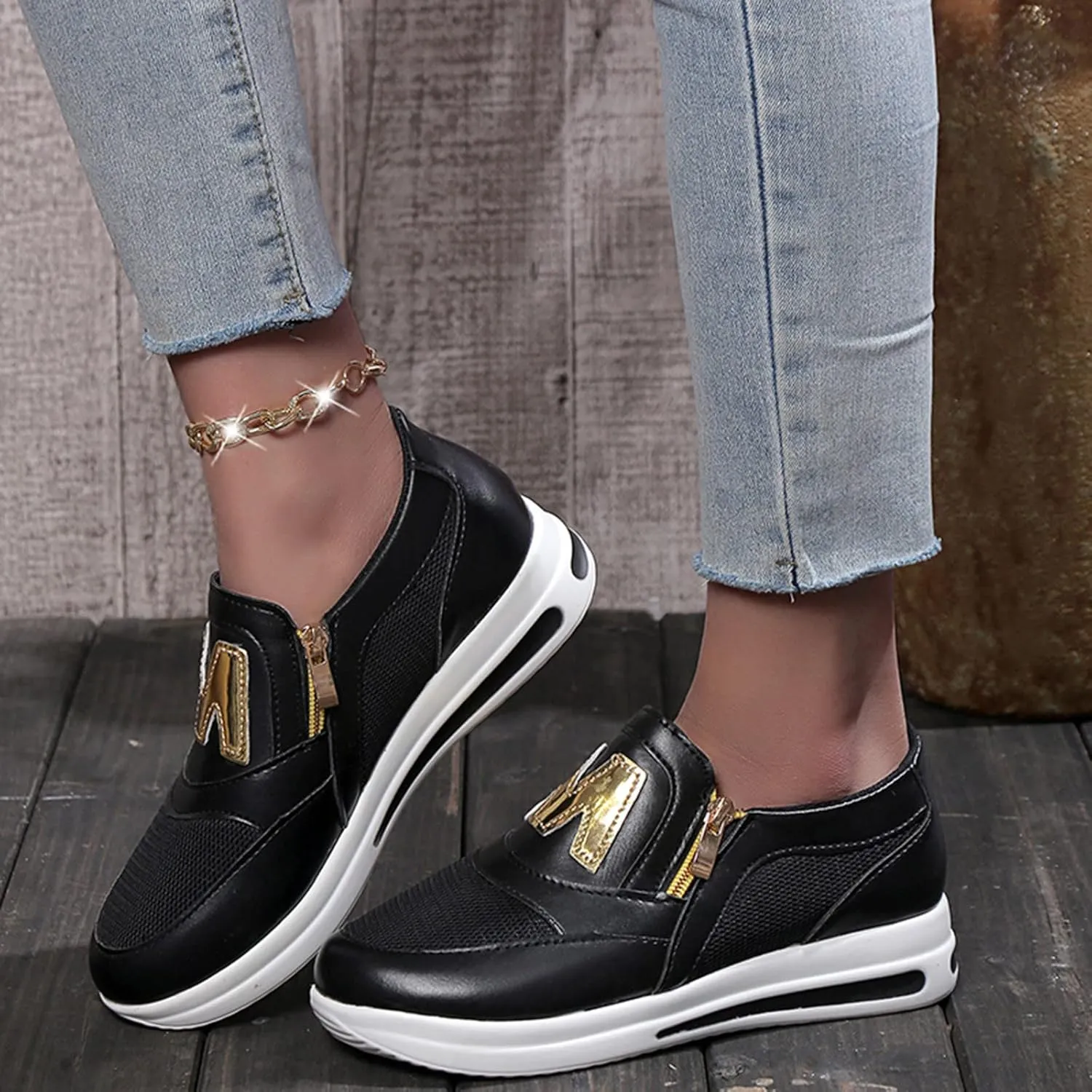 Womens Non Slip Slip On Shoes Casual Walking Sneakers Lightweight Canvas Comfortable Flat Fashion Loafers