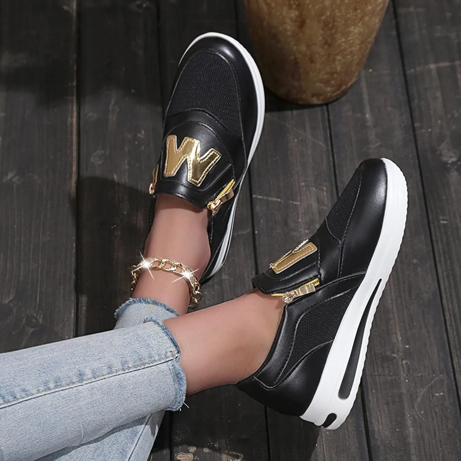 Womens Non Slip Slip On Shoes Casual Walking Sneakers Lightweight Canvas Comfortable Flat Fashion Loafers