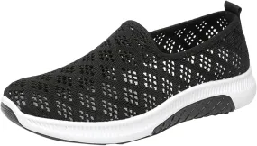 Womens Non Slip Slip On Sneakers Casual Walking Shoes Lightweight Canvas Comfortable Flats Elastic Loafers