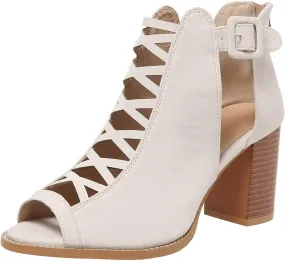 Women's Open Toe Booties with Block Heel and Side Comfortable and Stylish Cut Out Design Chunky Women Platform Heels