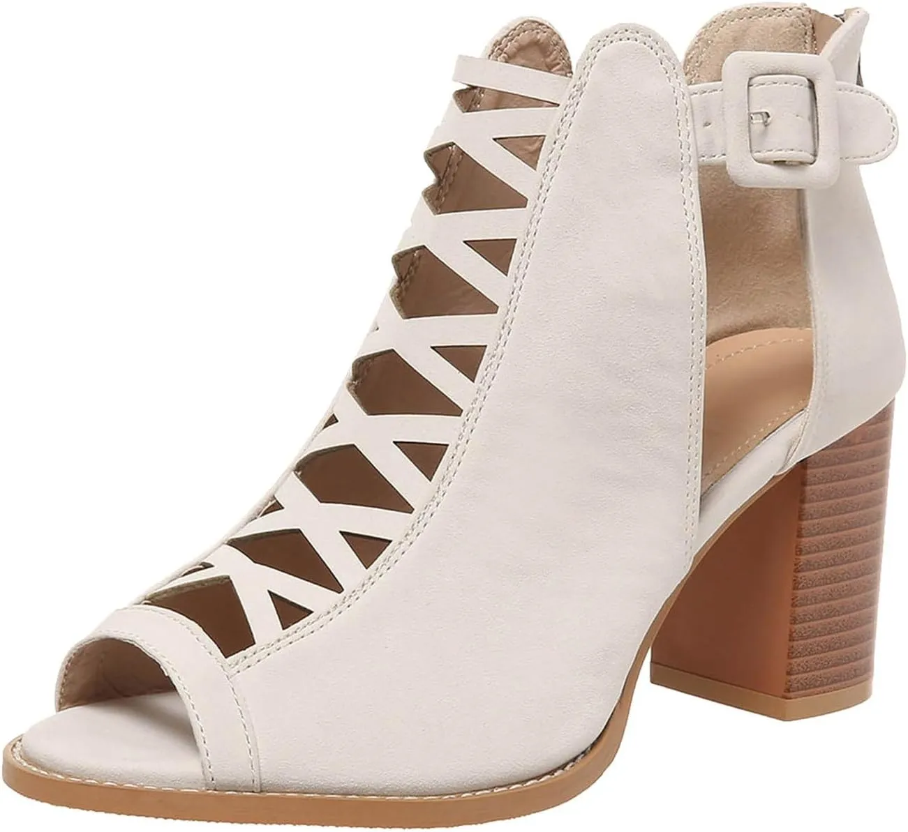 Women's Open Toe Booties with Block Heel and Side Comfortable and Stylish Cut Out Design Chunky Women Platform Heels