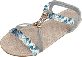 Womens Open Toe Espadrilles Bohemian Women's Braided Hollow Shoes Thin Bottom Rhinestone Fish Mouth Outdoor Sandals