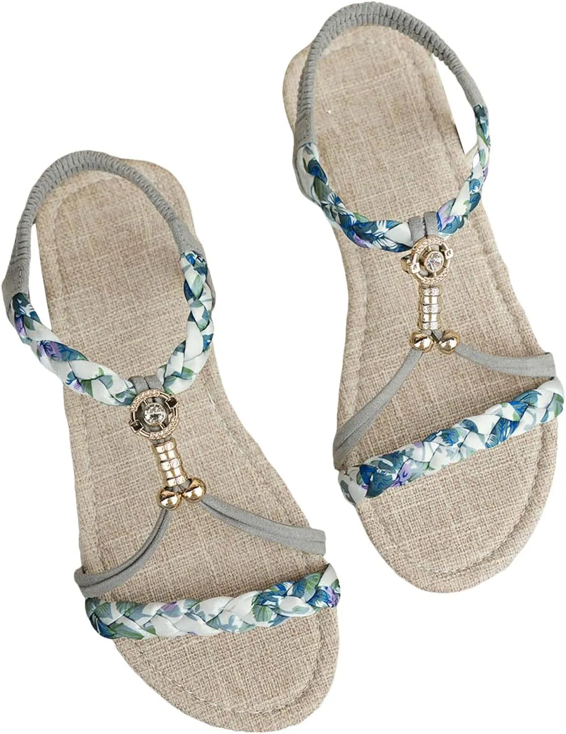 Womens Open Toe Espadrilles Bohemian Women's Braided Hollow Shoes Thin Bottom Rhinestone Fish Mouth Outdoor Sandals
