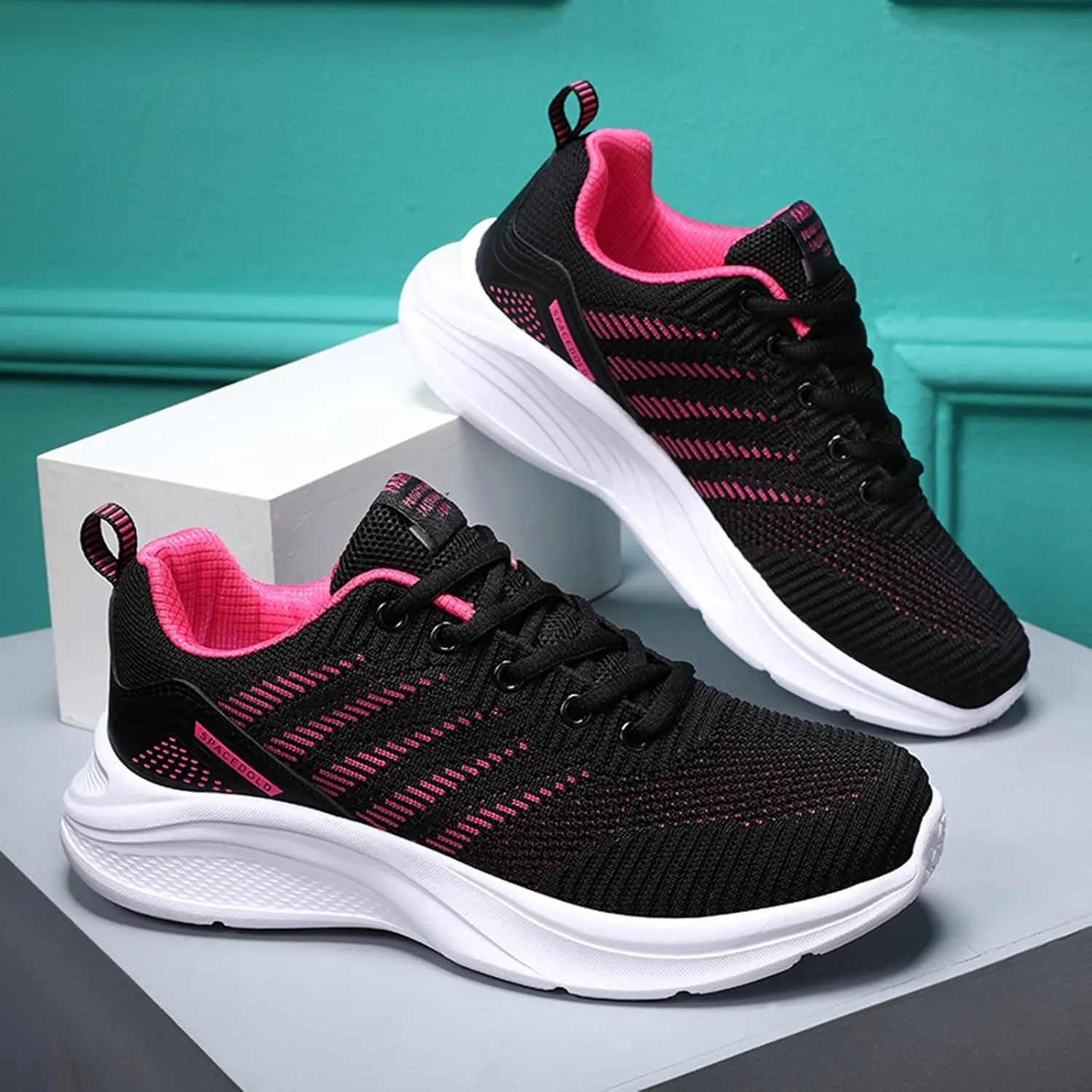 Women's Orthopedic Knit Coral Sneakers Fashion Low Top Sneakers with Platform Comfortable Running Tennis Shoe