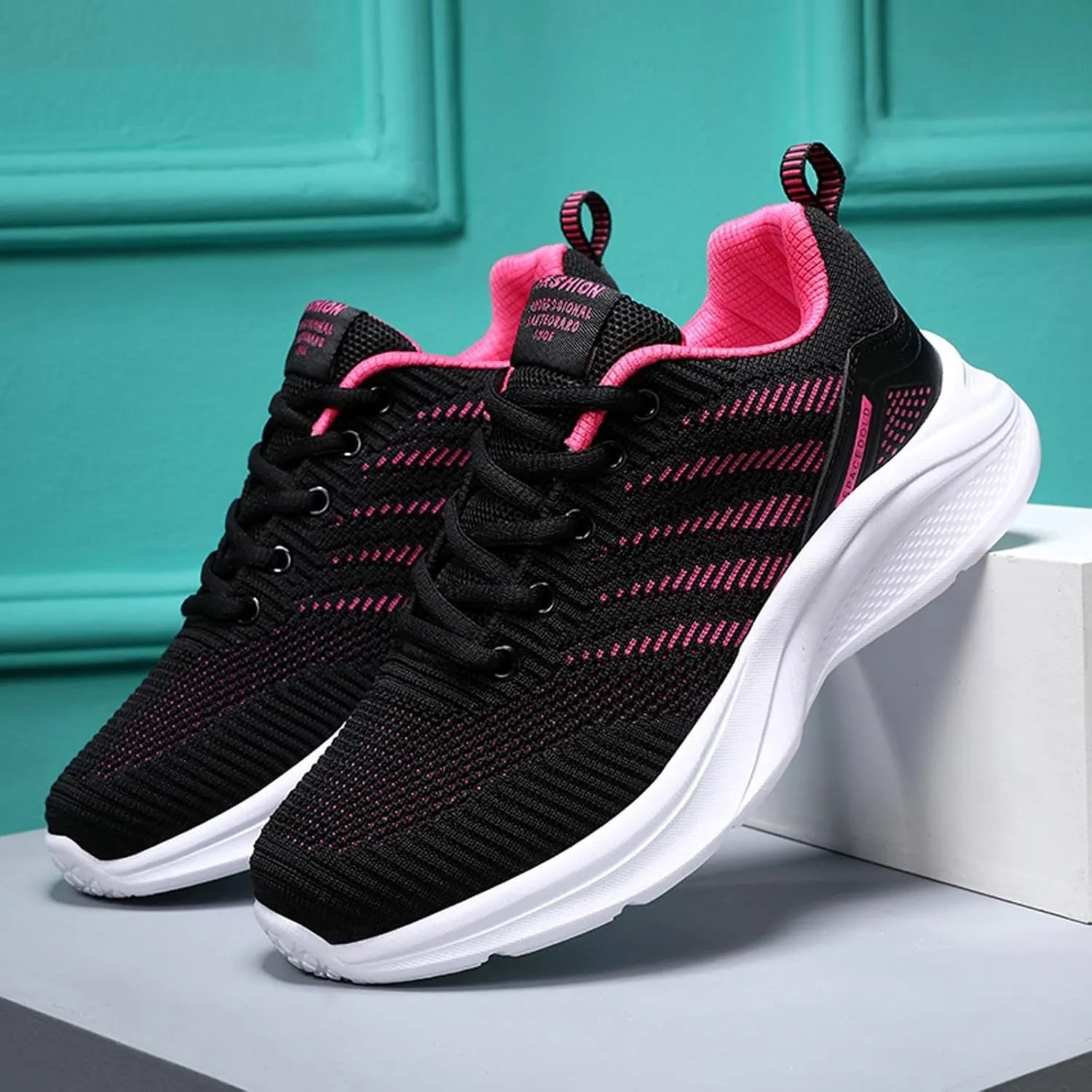 Women's Orthopedic Knit Coral Sneakers Fashion Low Top Sneakers with Platform Comfortable Running Tennis Shoe