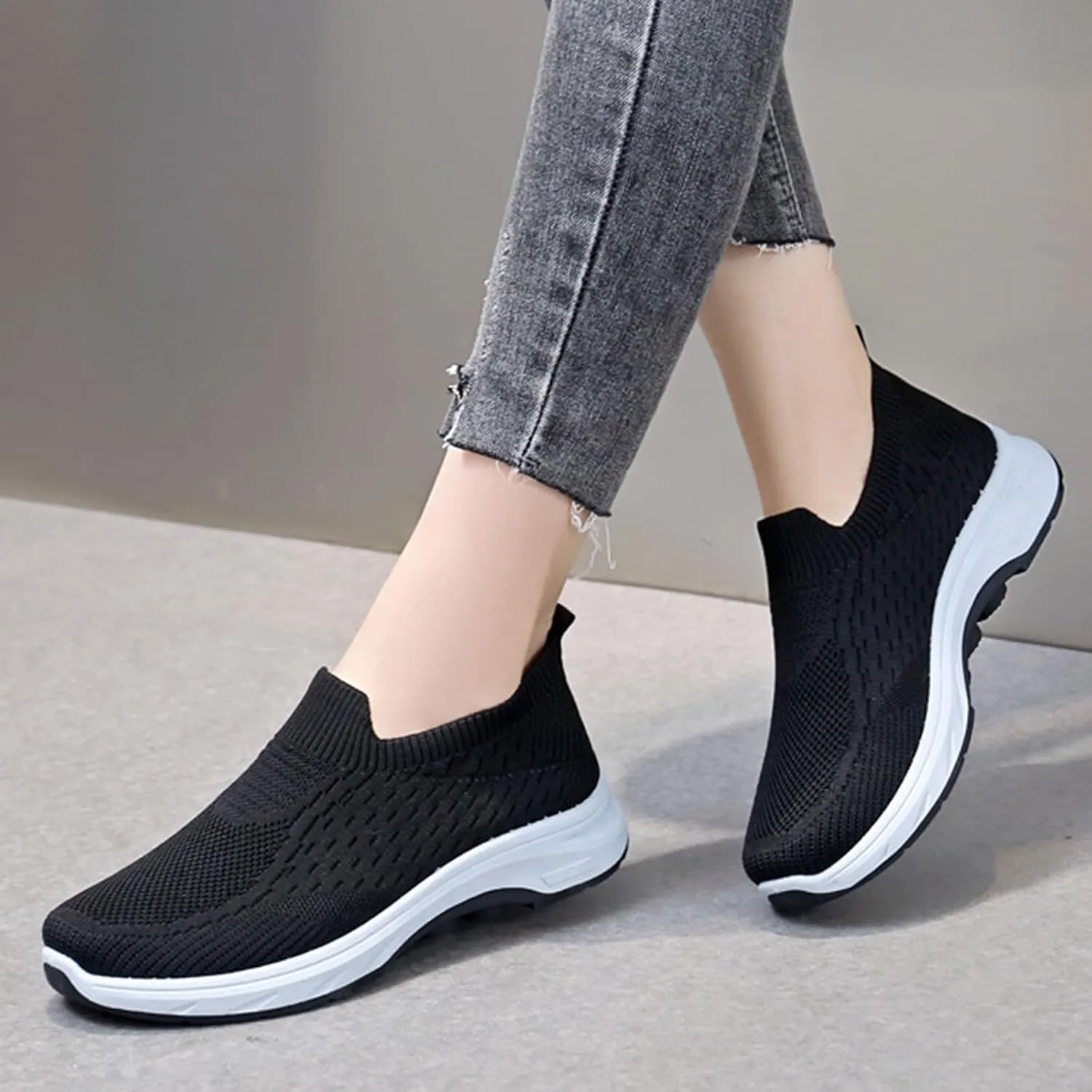 Women's Orthopedic Knit Coral Sneakers Ladies Sneakers Women's Fashion Lace Up Sneakers Women's Soft Woven Shoes