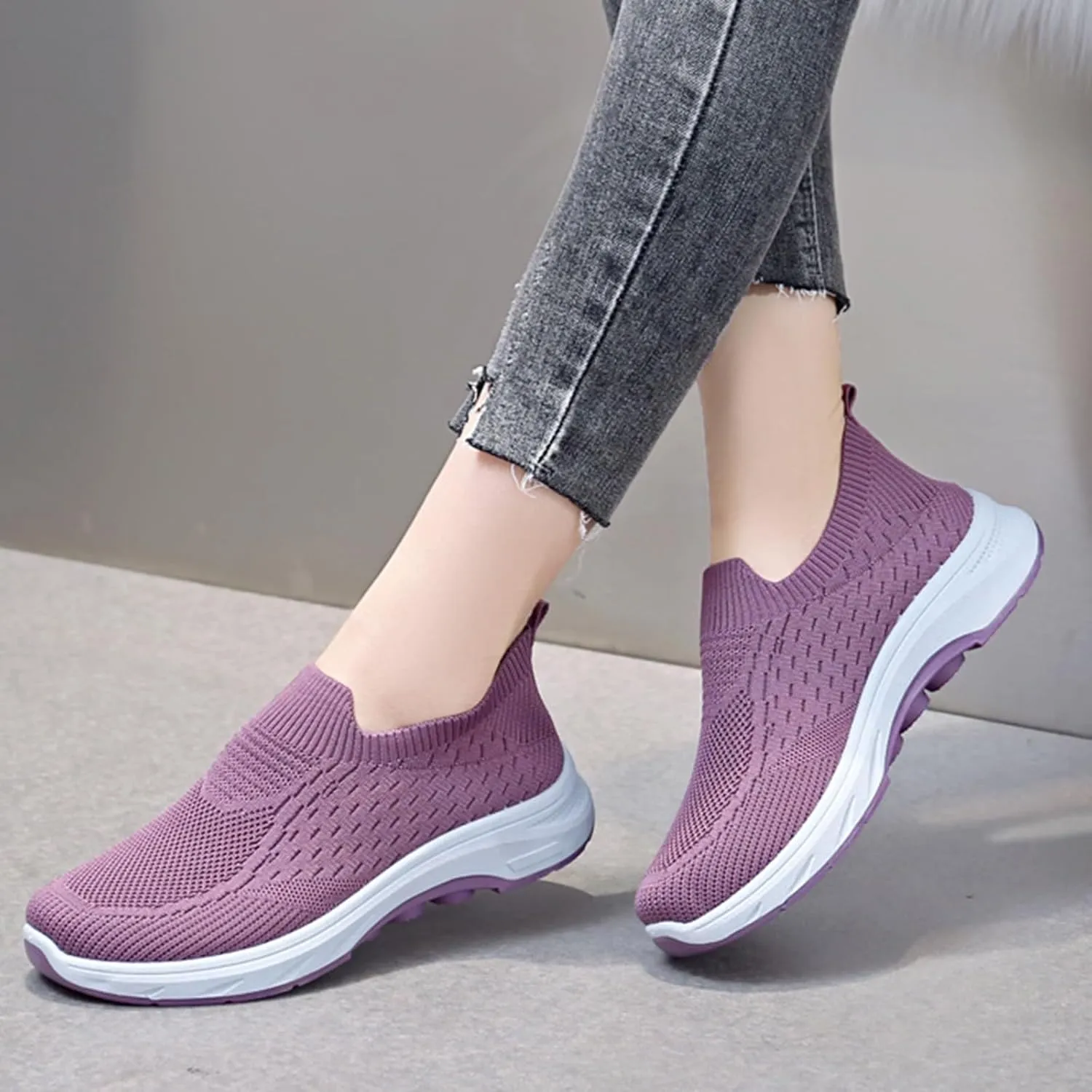 Women's Orthopedic Knit Coral Sneakers Ladies Sneakers Women's Fashion Lace Up Sneakers Women's Soft Woven Shoes