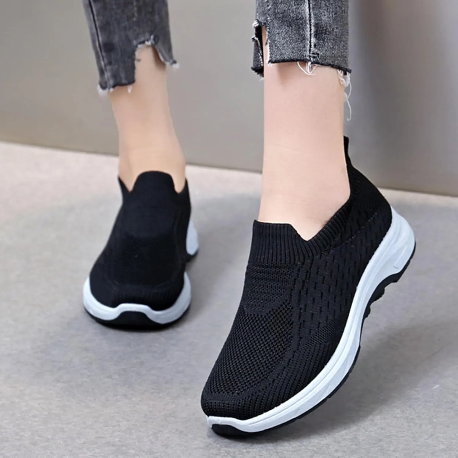 Women's Orthopedic Knit Coral Sneakers Ladies Sneakers Women's Fashion Lace Up Sneakers Women's Soft Woven Shoes